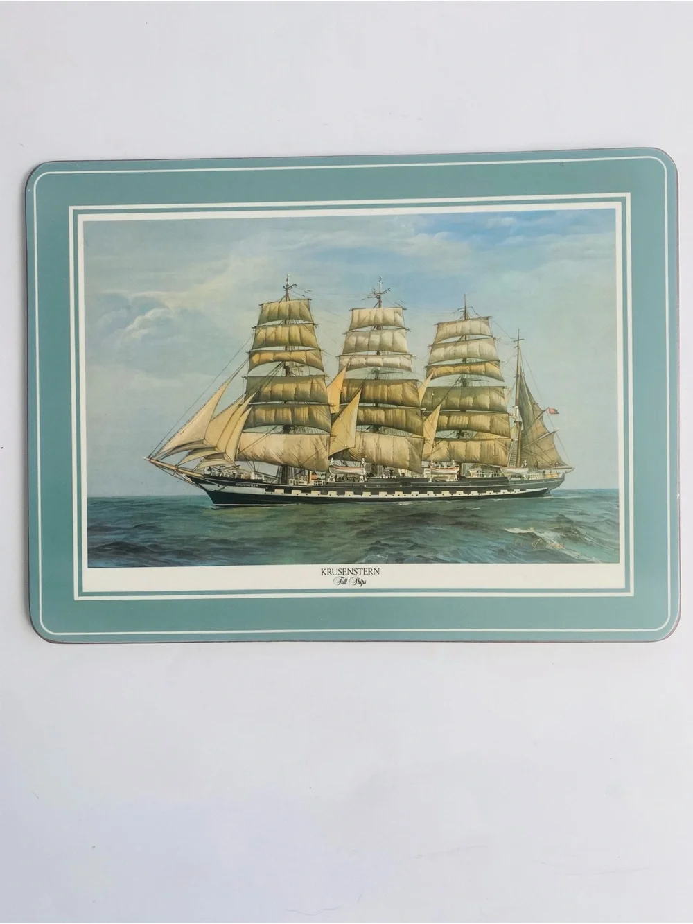 Set Of 4 Vintage Pimpernel Tall Ships Print Placemat - Teal Border 8”x10”